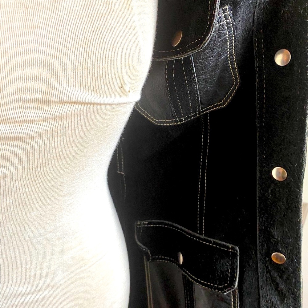 Vintage black Leather suede reverse coat - Picture 5 of 7